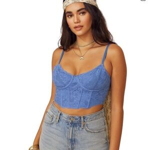 Hollister Gilly Hicks Womens L Blue Lace Corset Bra Top